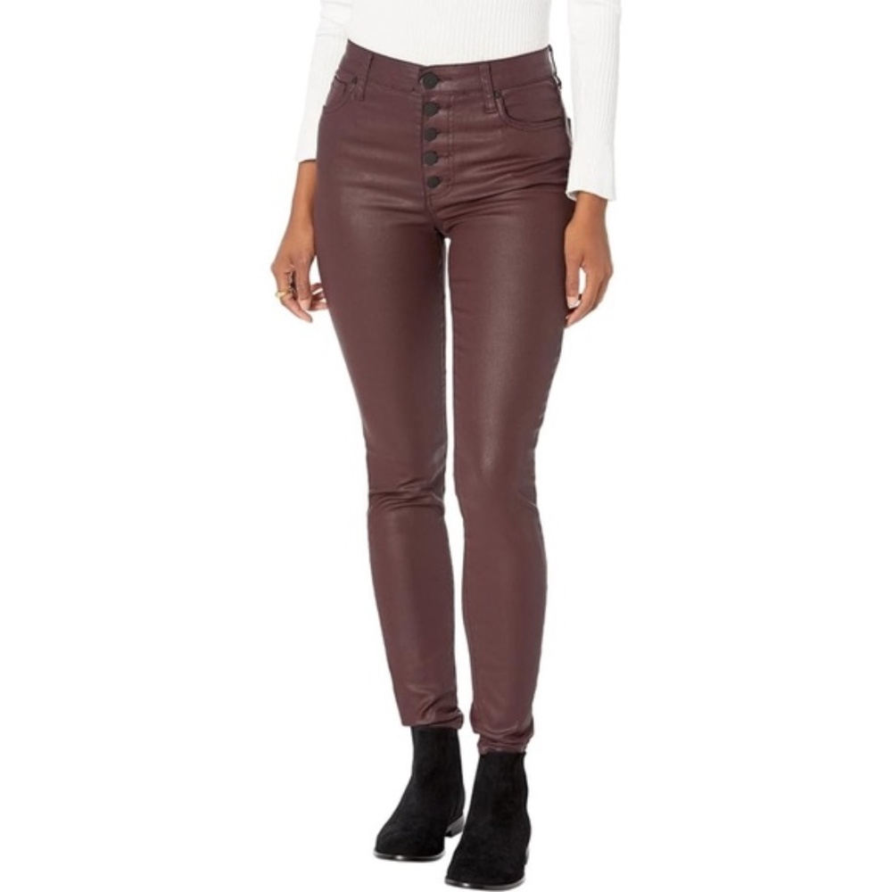NWT New Kut from the Kloth Mia High Rise Skinny Coated Button Fly Pants Bordeaux